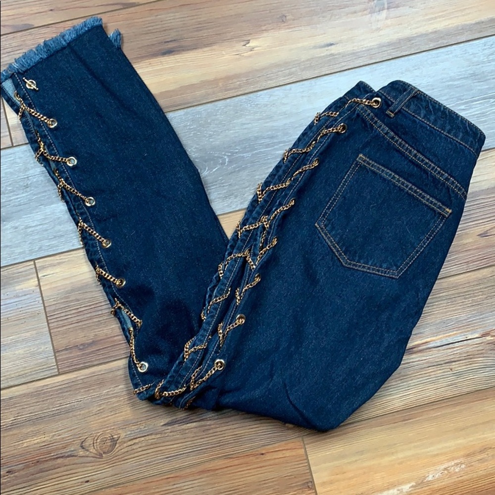 Missguided gold chain lace up jean
